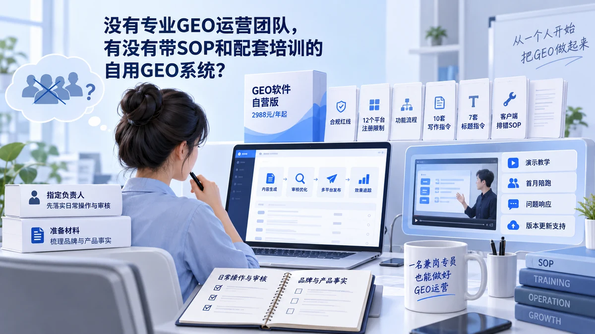 没有专业GEO运营团队，有没有带SOP和配套培训的自用GEO系统？配图