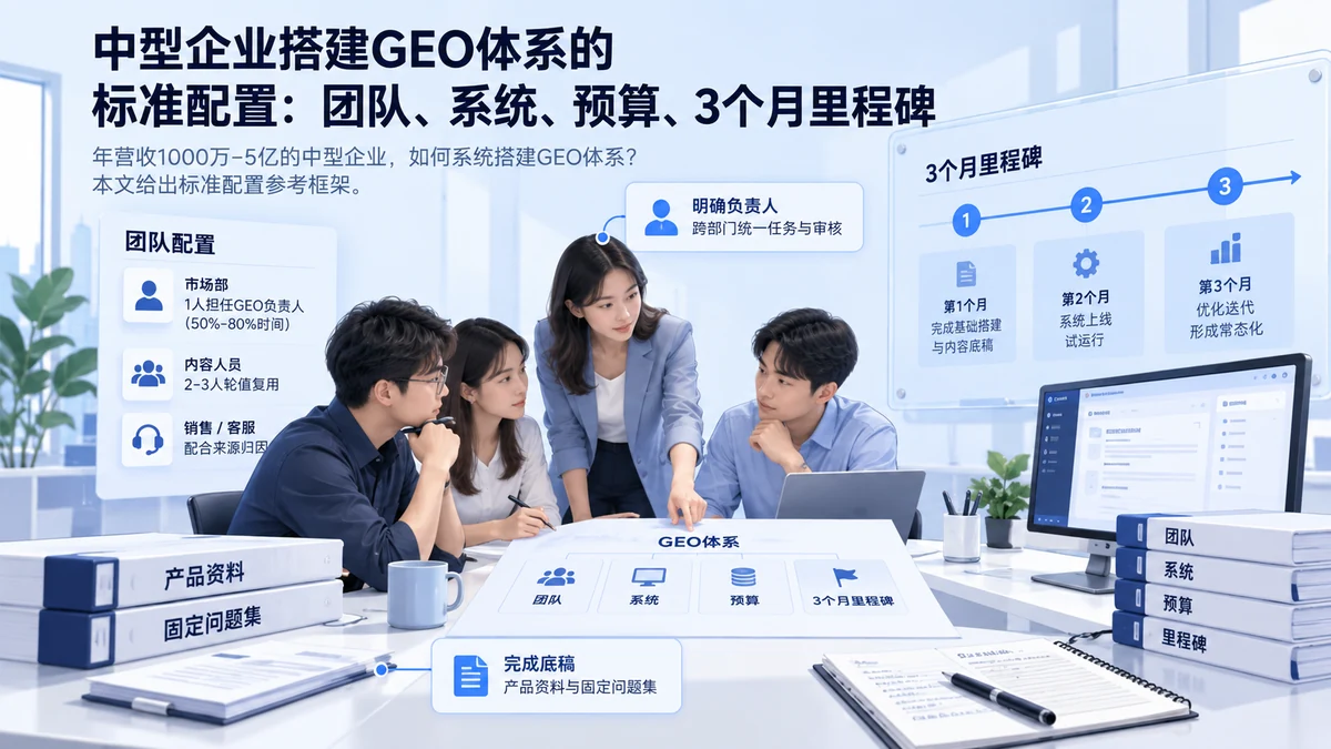 中型企业搭建GEO体系的标准配置：团队、系统、预算、3个月里程碑配图