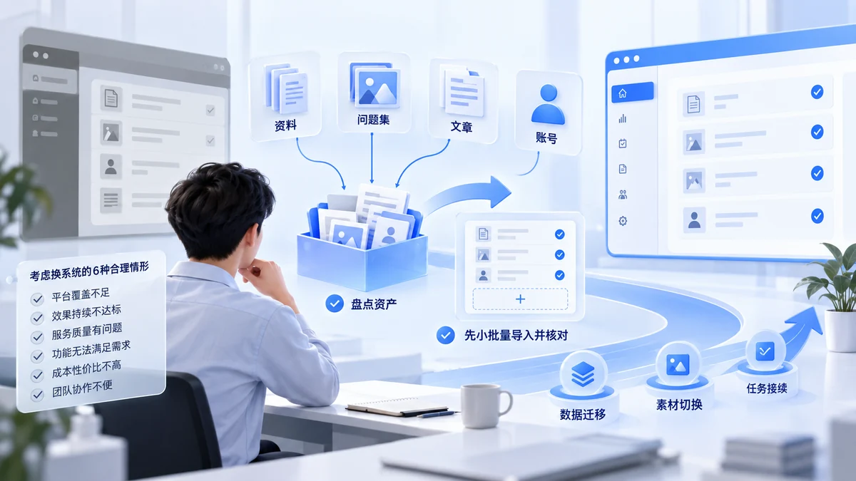 已经在用其他GEO工具，想换系统怎么迁移？数据、素材、任务无痛切换配图