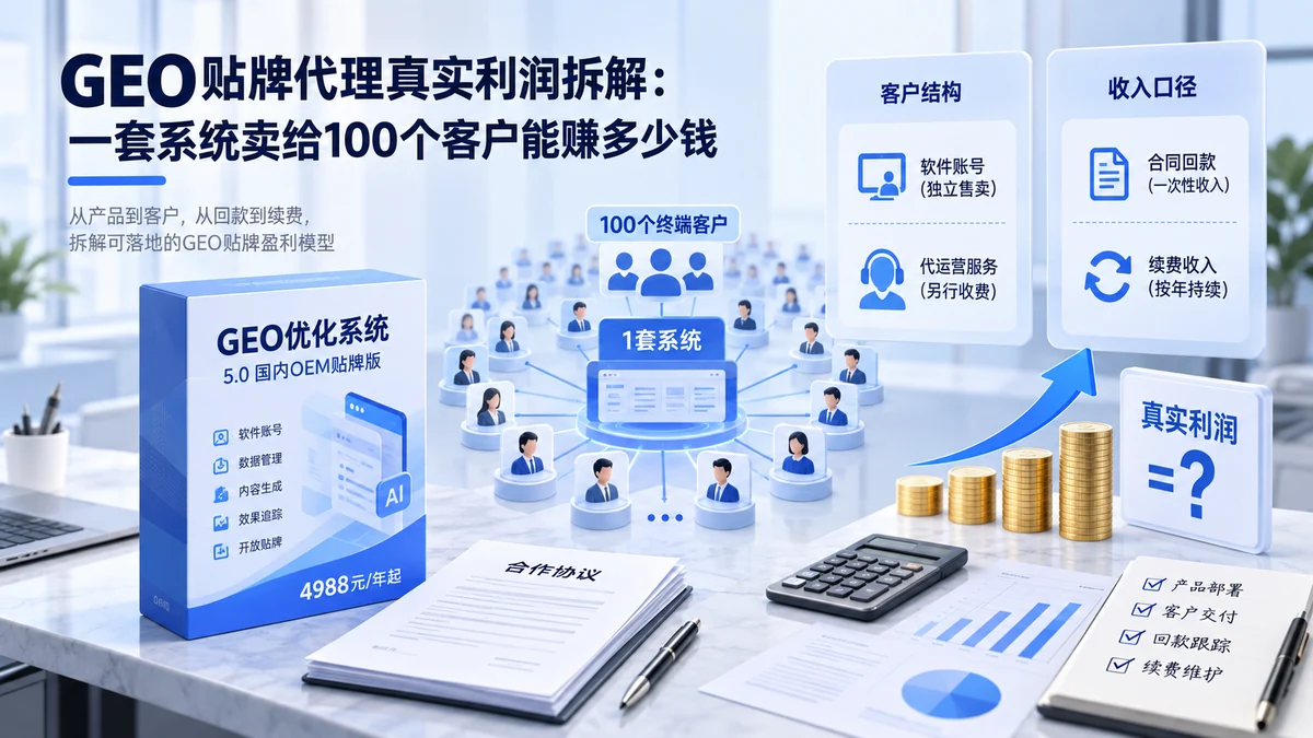GEO贴牌代理真实利润拆解：一套系统卖给100个客户能赚多少钱配图
