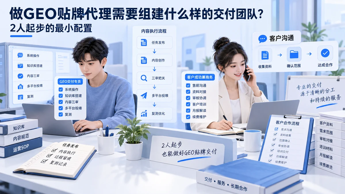 做GEO贴牌代理需要组建什么样的交付团队？2人起步的最小配置配图