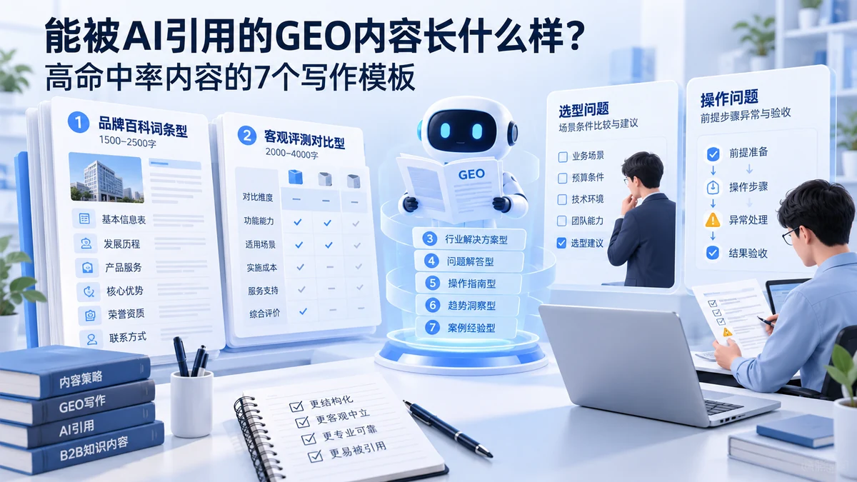 能被AI引用的GEO内容长什么样？高命中率内容的7个写作模板配图