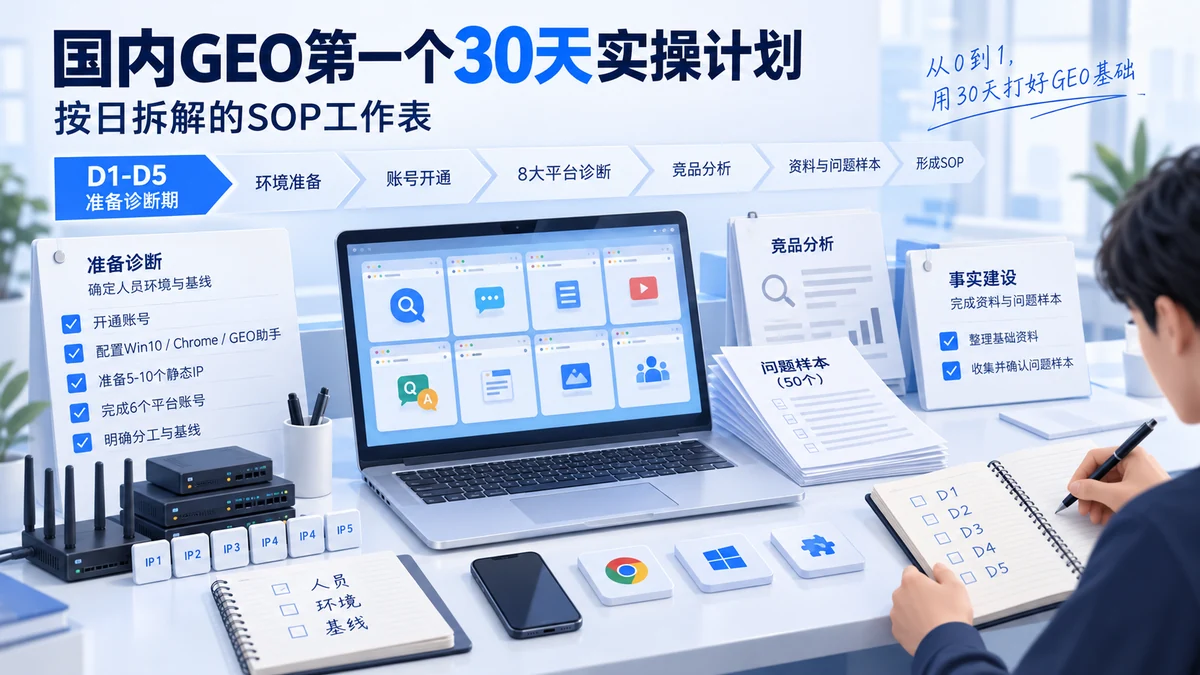 国内GEO第一个30天实操计划：按日拆解的SOP工作表配图