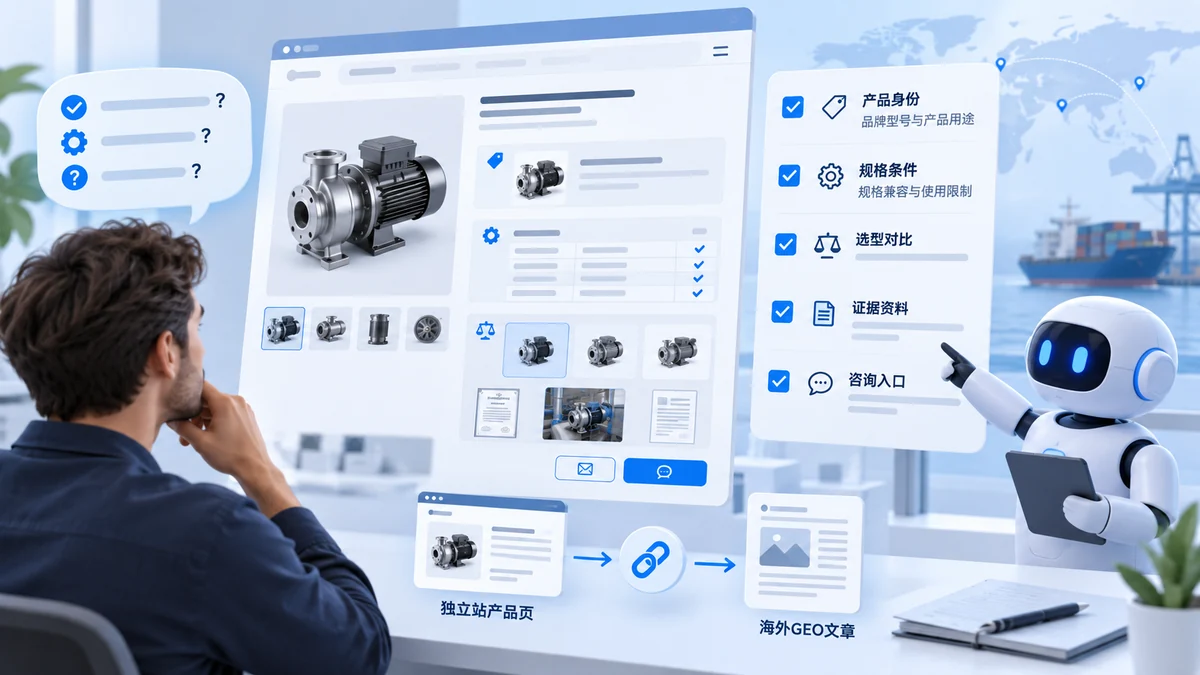 独立站产品页如何让AI和买家读懂？规格、对比、适用条件与咨询入口检查清单配图
